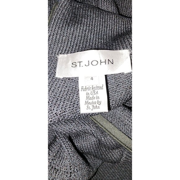 St. John Gray Knit Mock Neck Short Sleeve Dress Size 4 Back Zipper Closure Time - Picture 4 of 8